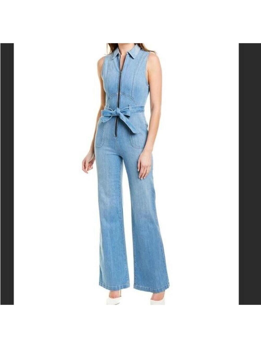 Alice + Olivia AO.LA Sleeveless Denim Fade Away Bell Bottom Jumpsuit size 32”